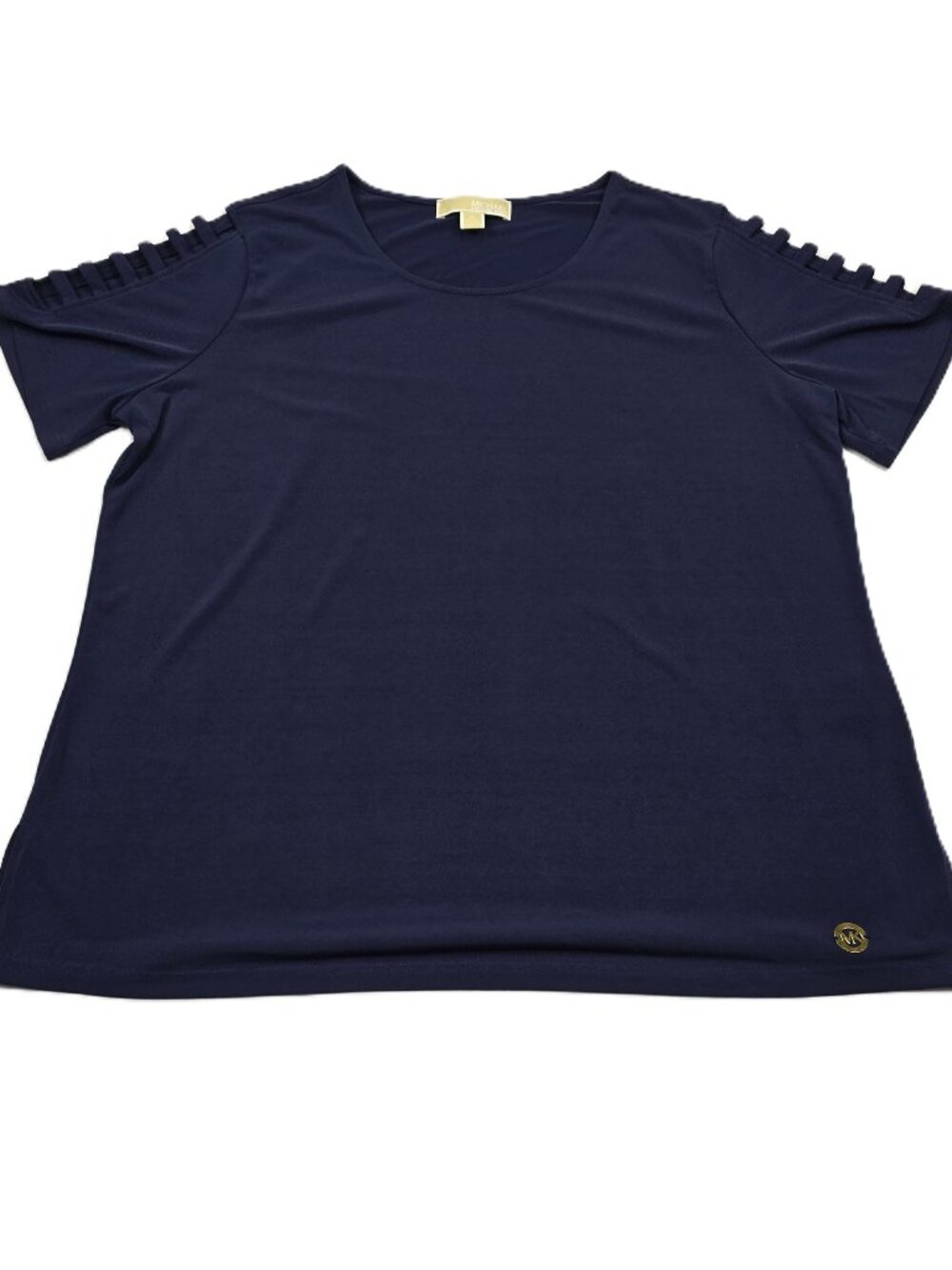 Michael Kors Navy Short Sleeve Blouse with Ladder Cutouts along Shoulder XL